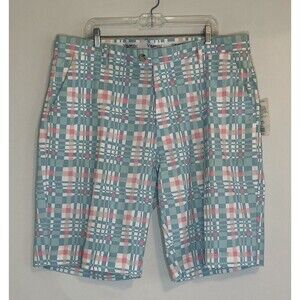 FlowGolf Mens “SKY” Teal Wavy Plaid  Golf Shorts Size 42 NWT $55